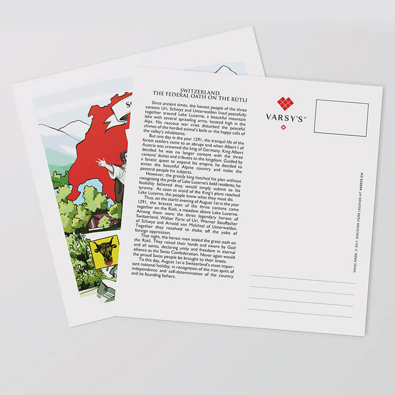 [:en]Share Swiss culture with VARSY'S Switzerland postcards![:][:de]Teilen Sie ein Stück Schweizer Kultur und Schweizer Legenden mit den Postkarten von VARSY'S - Schweizer Souvenirs mit Herz![:]