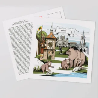 [:en]Lovingly and hand-painted artwork on the front of the Bern postcards show a Swiss legend of Bern.[:][:de]Liebevolle und handbemalte Illustration auf der Vorderseite der Berner Postkarten zeigen die Schweizer Legende und Geschichte von Bern.[:]