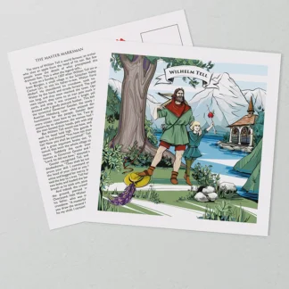 [:en]Legend of William Tell: Artwork on the front of VARSY'S William Tell postcards show the Swiss legend.[:][:de]Wilhelm Tell Geschichte: Auf der Vorderseite von VARSY'S Wilhelm Tell Postkarten ist die Schweizer Legende des Schweizer Helden abgebildet.[:]